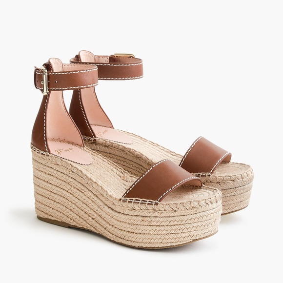 Crew Platform Espadrille Sandals in Leather